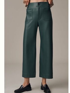 Anthropologie Colette Pants Maeve Cropped Wide Leg Faux Leather New Teal 34
